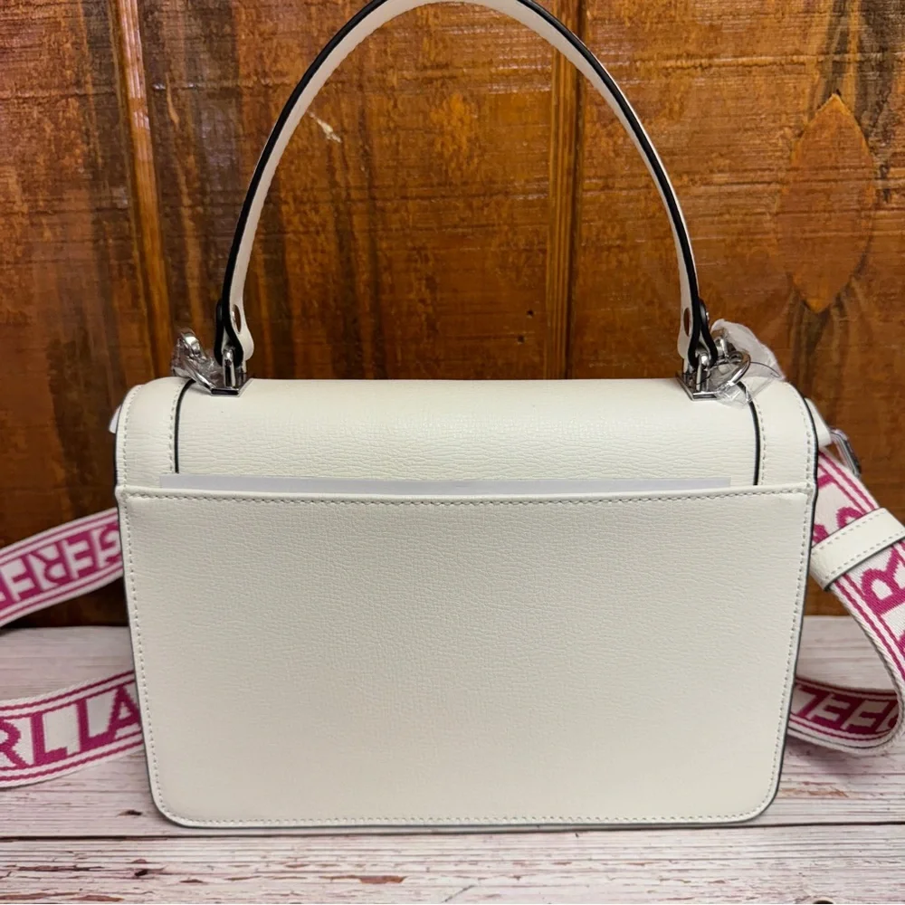 KARL LAGERFELD PARIS Simone Heart Flap Leather Crossbody - White/Cactus Pink - Picture 2 of 5